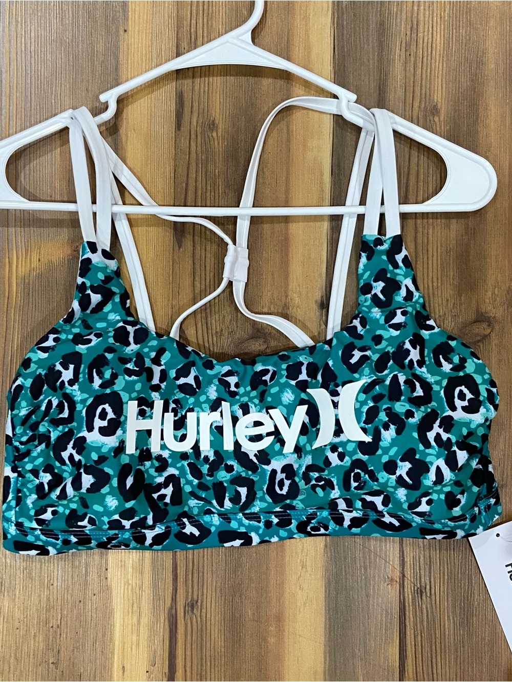 Hurley Teal & Black Leopard Print Swim Top